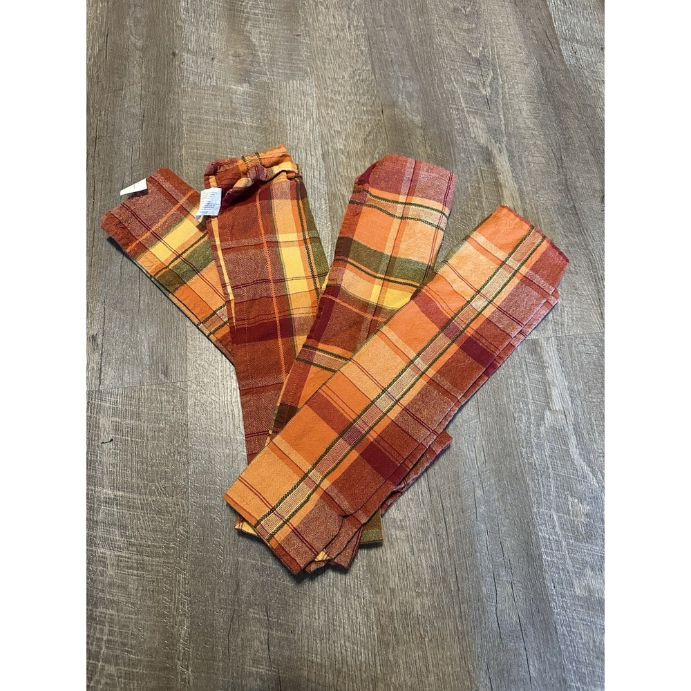 Sonoma Plaid Fall Colors Orange Green Red‎ Yellow Thanksgiving Cloth Napkins 4